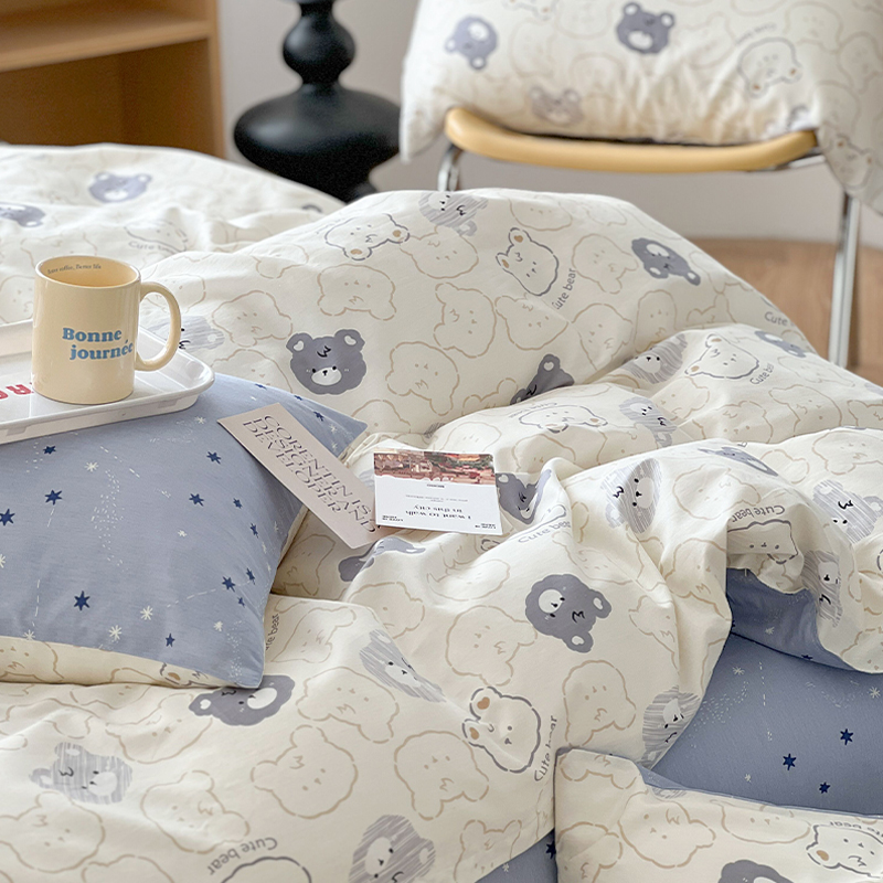 影子熊 儿童卡通纯棉床单被套1.2米三四件套定制床笠床罩床上用品