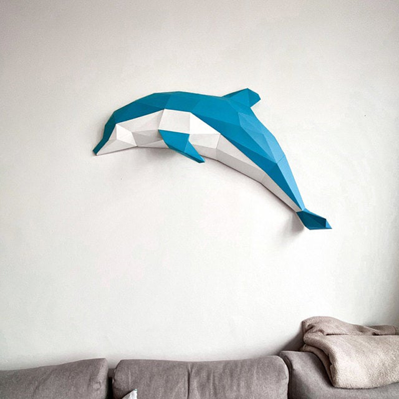 72厘米长 海洋动物鲸鱼海豚鱼客厅卧室书房墙壁装饰立体纸模壁挂