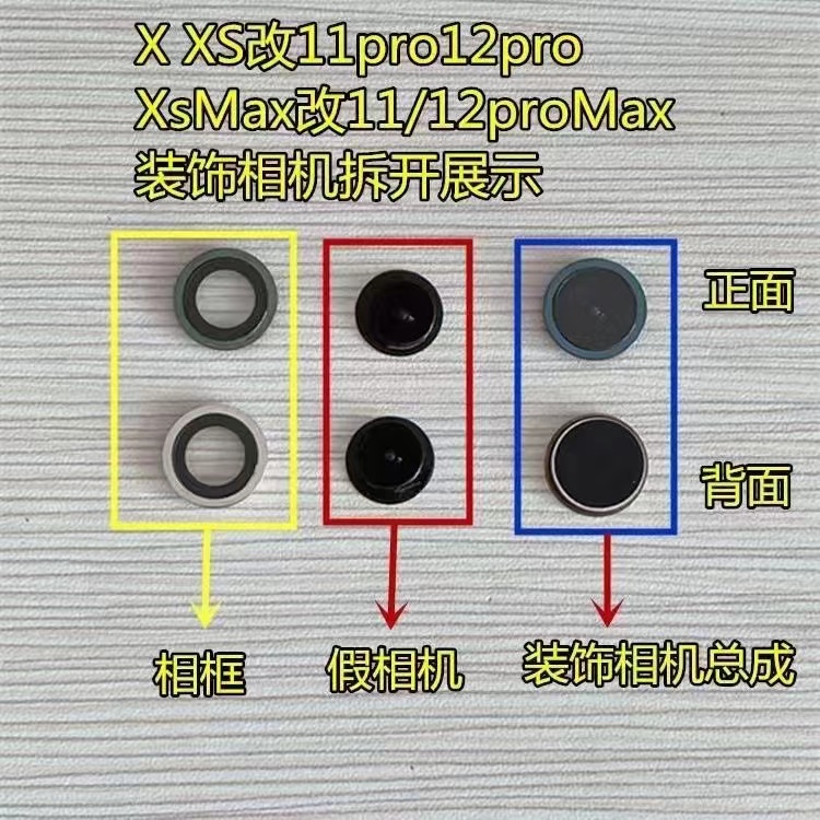 适用XR升级14Pro改装机镜头XR改的13pro装饰假摄像头镜片镜框总成