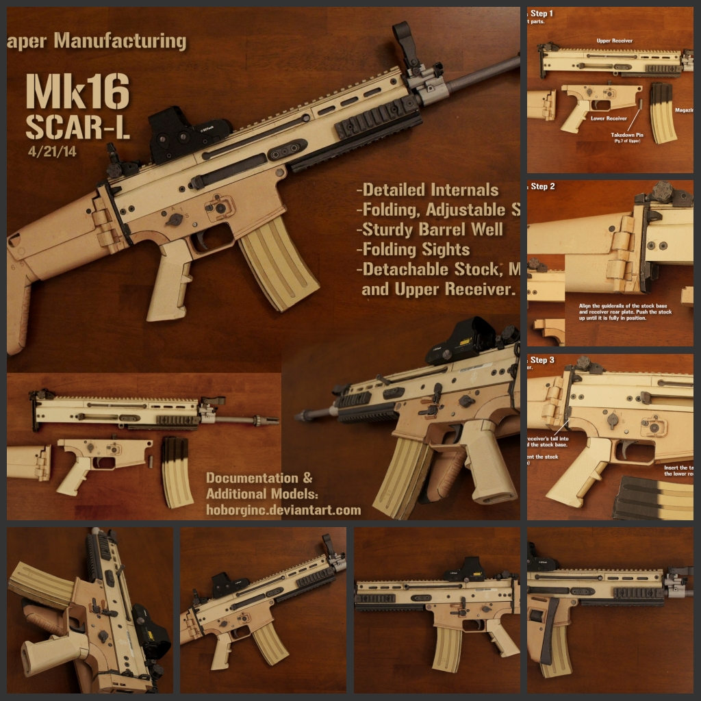 Mk16 SCAR-L手工DIY狙击步枪1米冲锋突击步枪拼装3D折纸玩具纸模