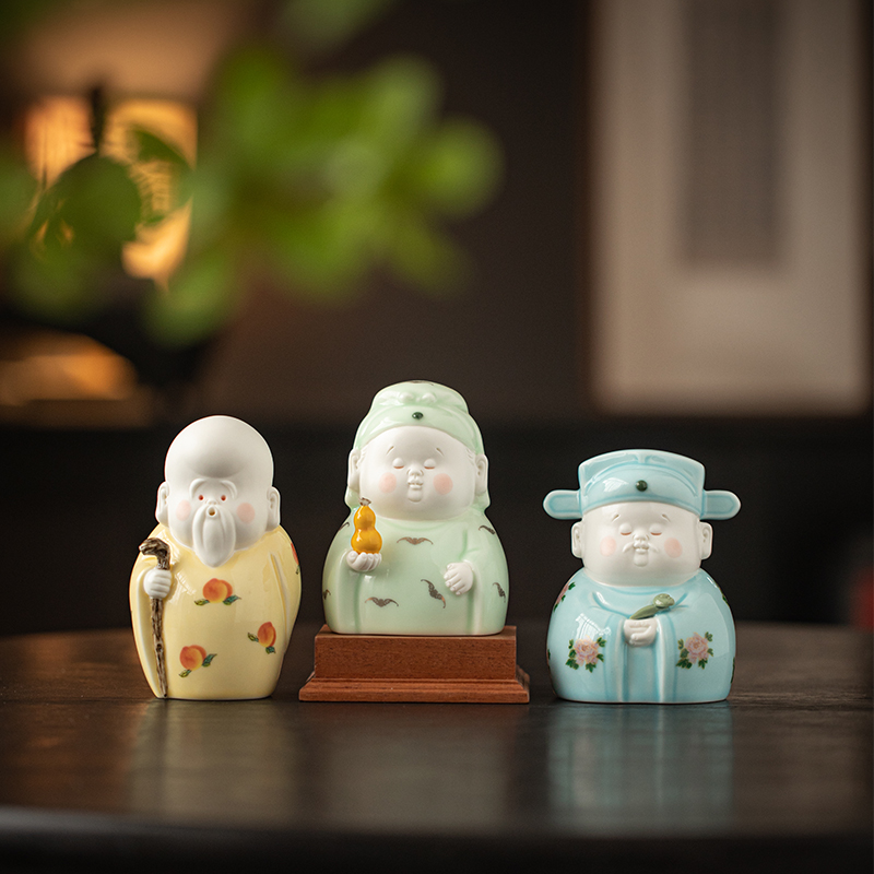 新中式福禄寿三星摆件创意陶瓷可爱卡通小神仙家居玄关桌面装饰品