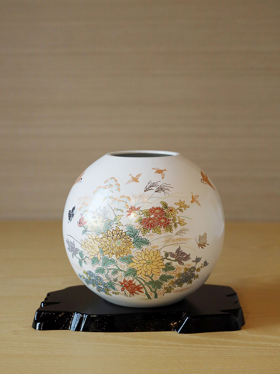 日本进口九谷烧陶瓷复古雀鸟吉祥大花器插花瓶客厅玄关店铺装饰品