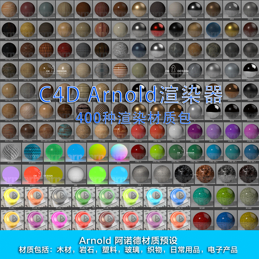 400+ C4D阿诺德 Arnold渲染器中文精品材质包 即插即用 0540