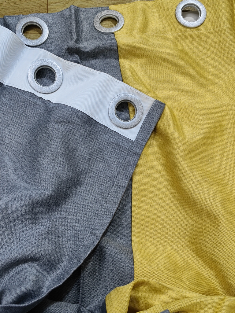 成品窗帘 棉麻细料  灰色拼接黄色  遮光窗帘 成对窗帘5米，6米