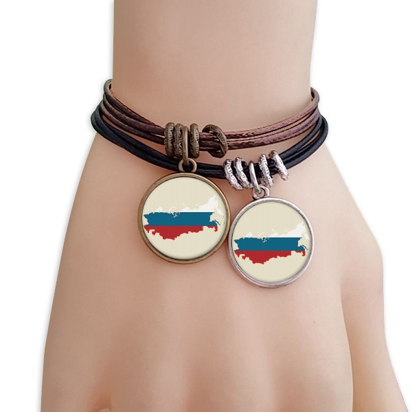 俄罗斯地图国旗插画黑棕手链对饰品情侣礼物礼品