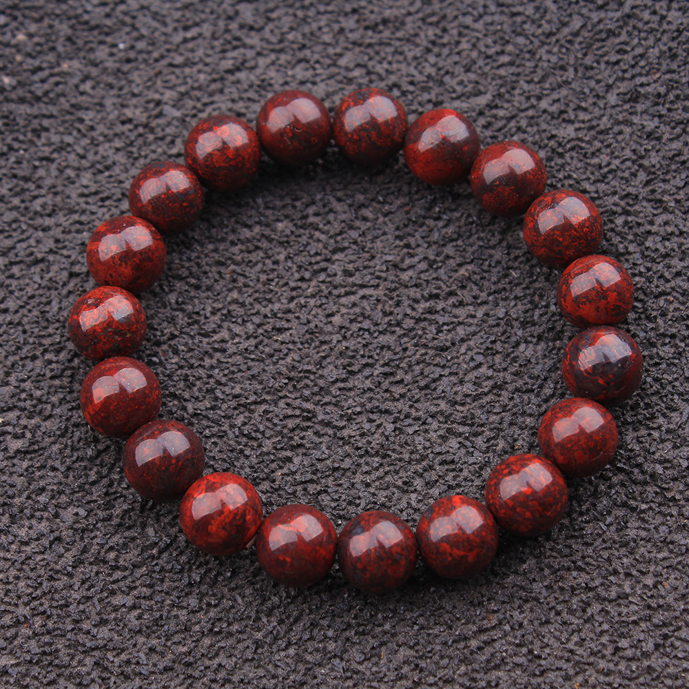 红伊丁陨石手串 男女款 10mm 水晶手链带磁性伊丁石 民族风饰品