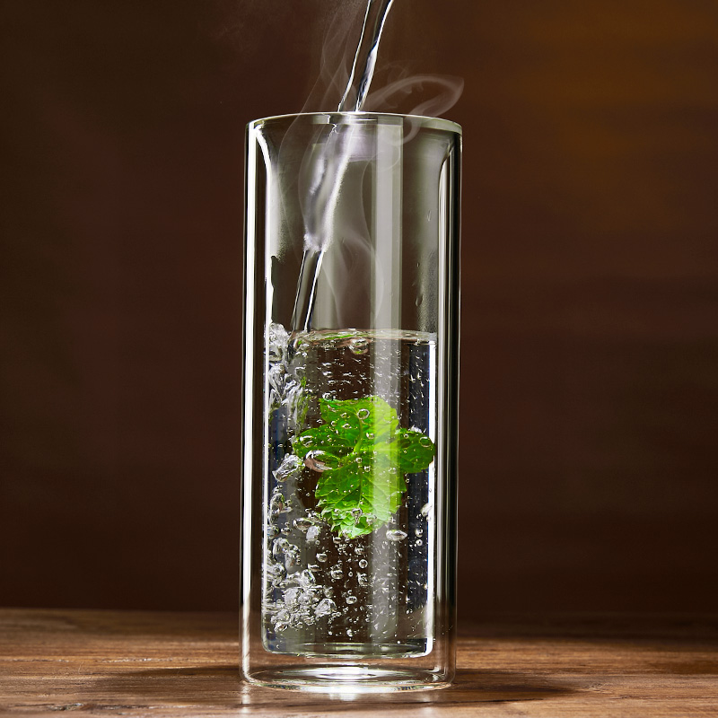 高档耐热水晶玻璃杯家用双层隔热泡绿茶杯加厚直身筒喝水杯子套装