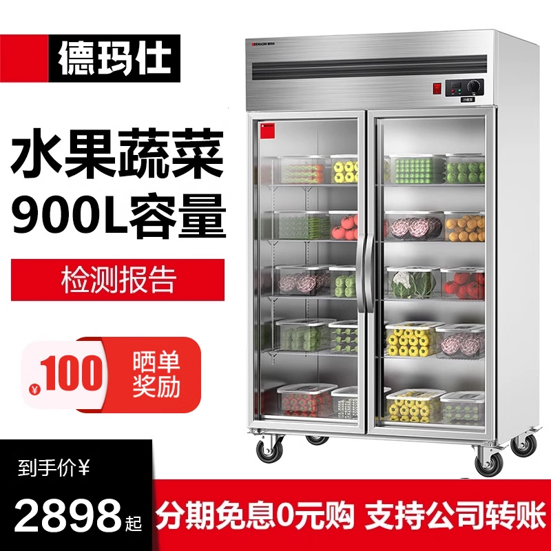 德玛仕商用冰柜立式冷藏冷冻玻璃饮料展示柜厨房冰箱不锈钢保鲜柜
