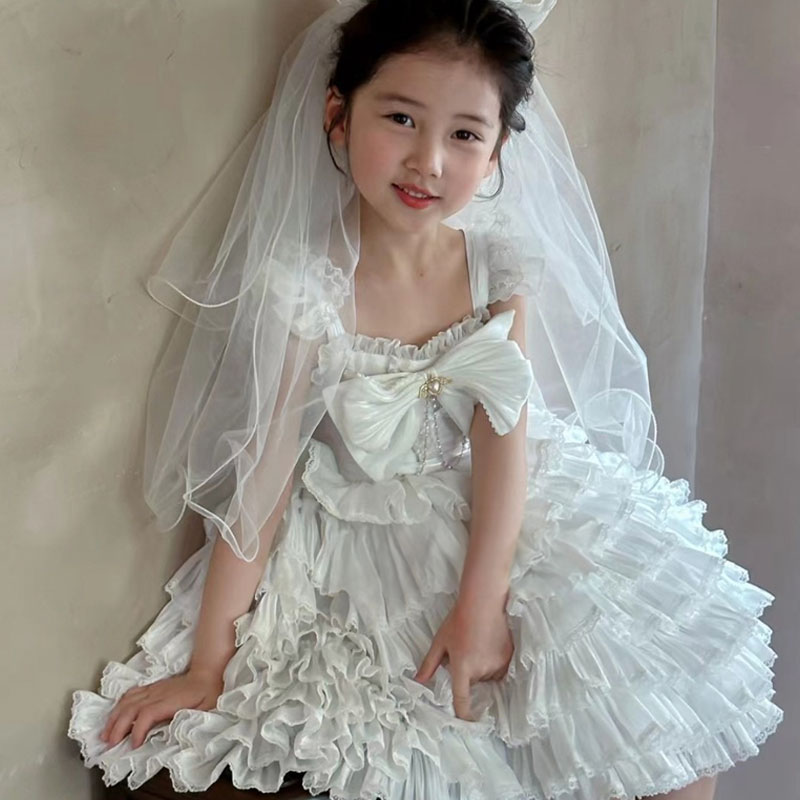 女童白色花嫁洛丽塔连衣裙儿童生日礼服花童裙子公主裙六一演出服