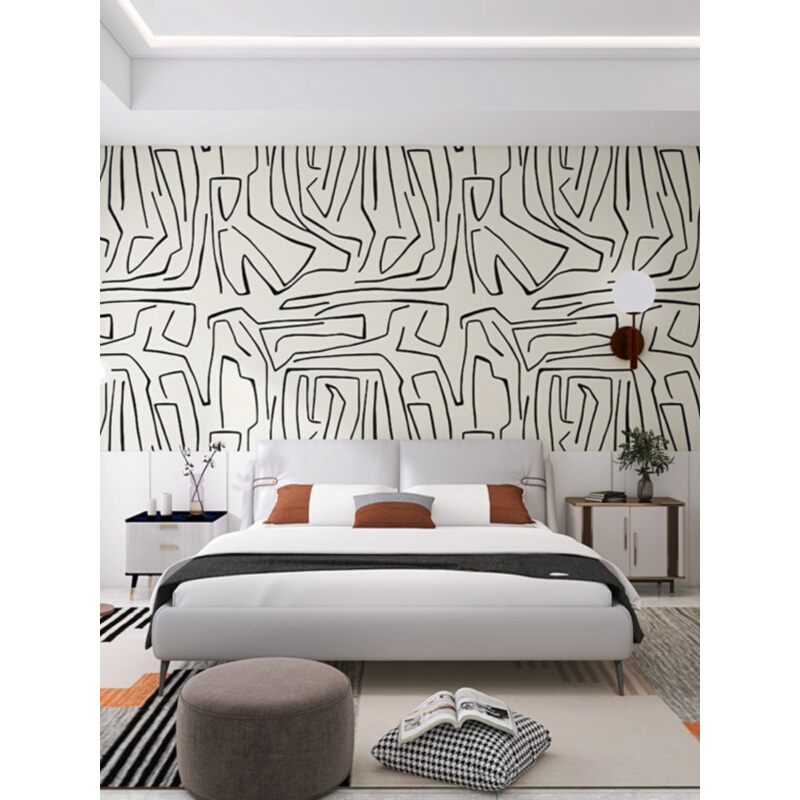 简约抽象壁纸不规则几何线条米白色墙纸客厅卧室床头背景装修墙布