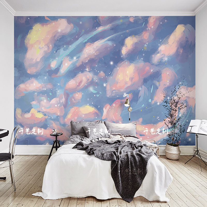 北欧星空油画壁布梦幻手绘电视背景墙壁纸客厅卧室儿童房环保墙纸