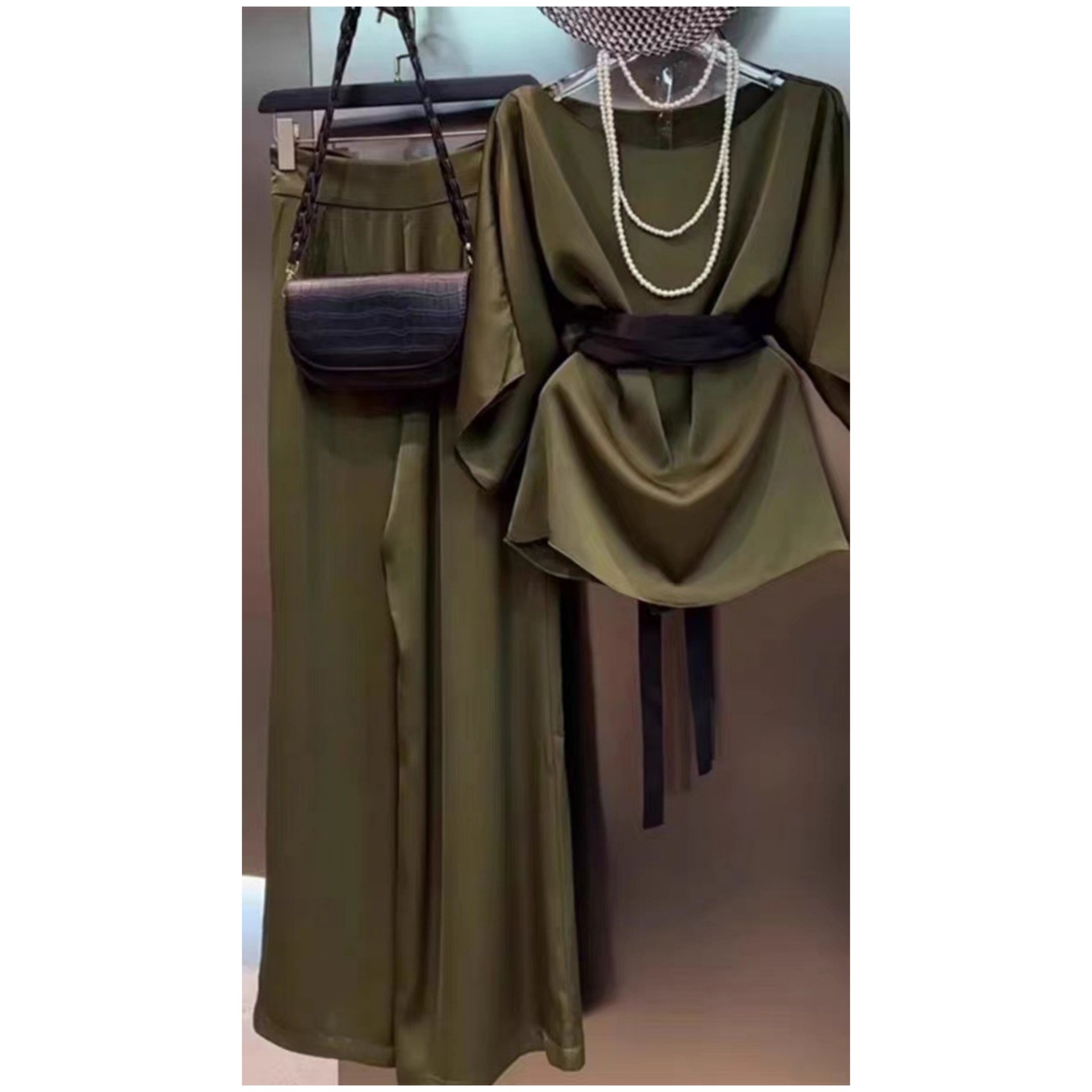 【现货秒发】夏装搭配时尚减龄气质高级感小香风军绿色两件套装女
