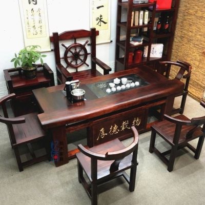 2023老船木茶桌椅组合功夫茶台实木办公室大桌子茶具套装一体新款