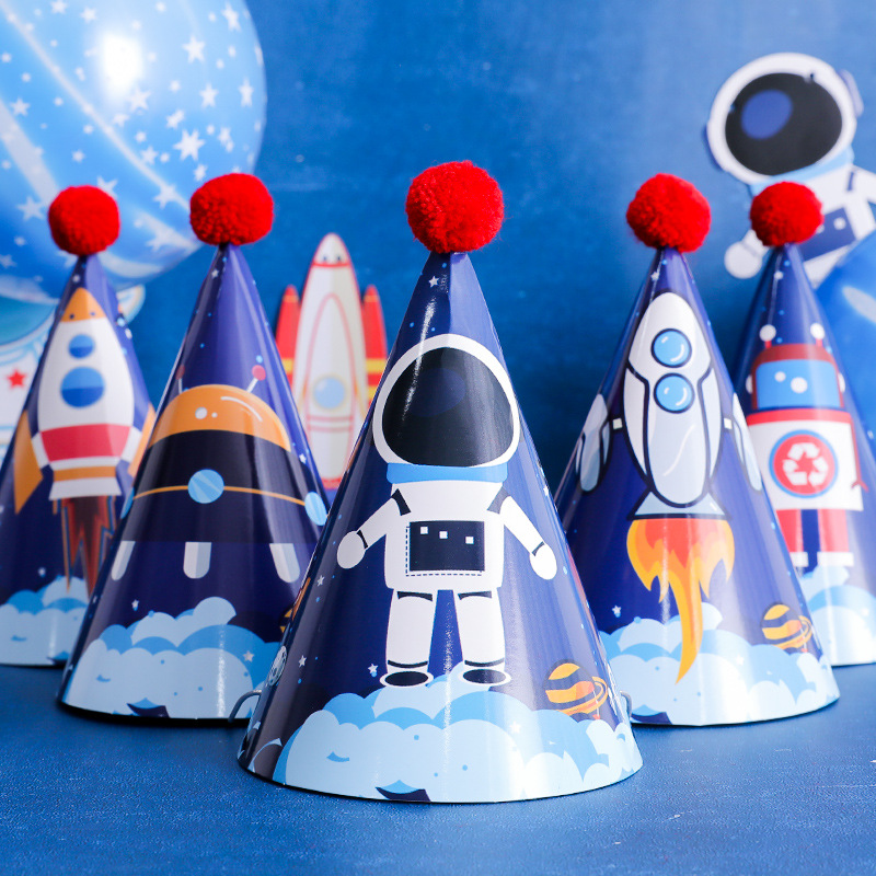 男孩生日装饰品宇航员太空星球主题派对帽子儿童宝宝周岁场景布置
