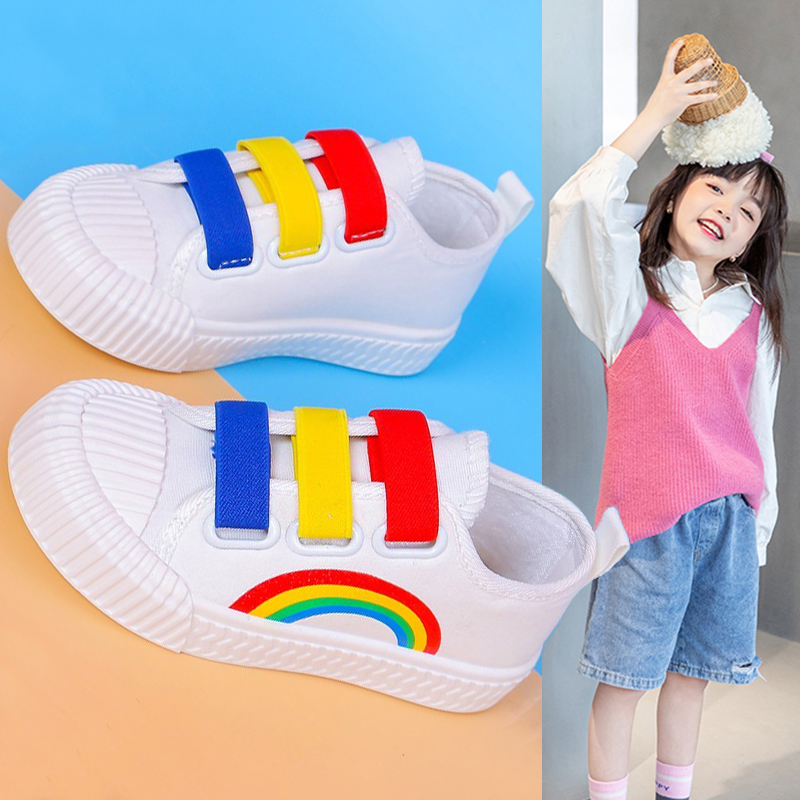 儿童帆布鞋2023春秋新款彩虹鞋男童板鞋幼儿园室内鞋韩版女童鞋子