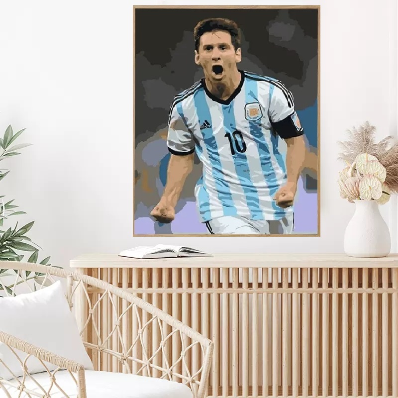 足球世界杯diy数字油画手绘人物手工填充油彩装饰画梅西C罗内马尔