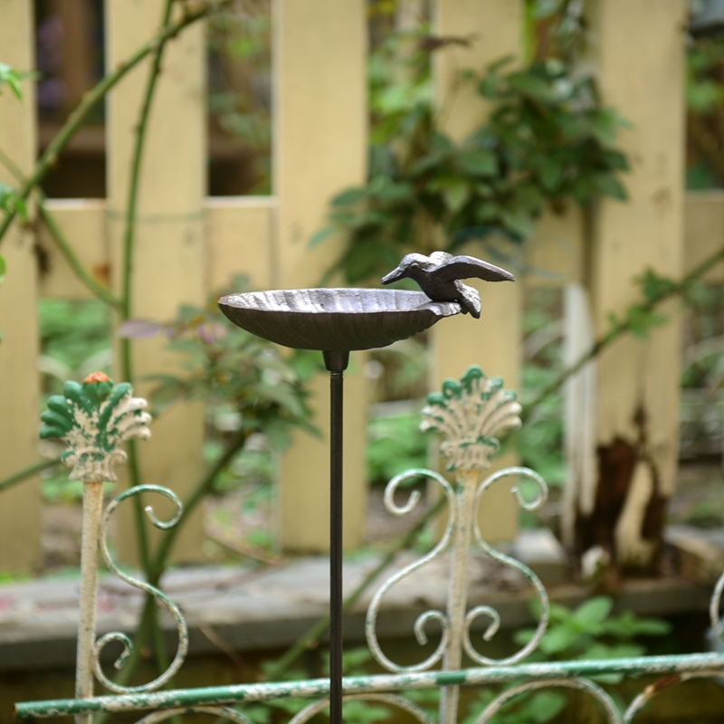 铸铁喝水小鸟喂鸟器插件 花园摆件 庭院装饰水景 铁艺园艺花插
