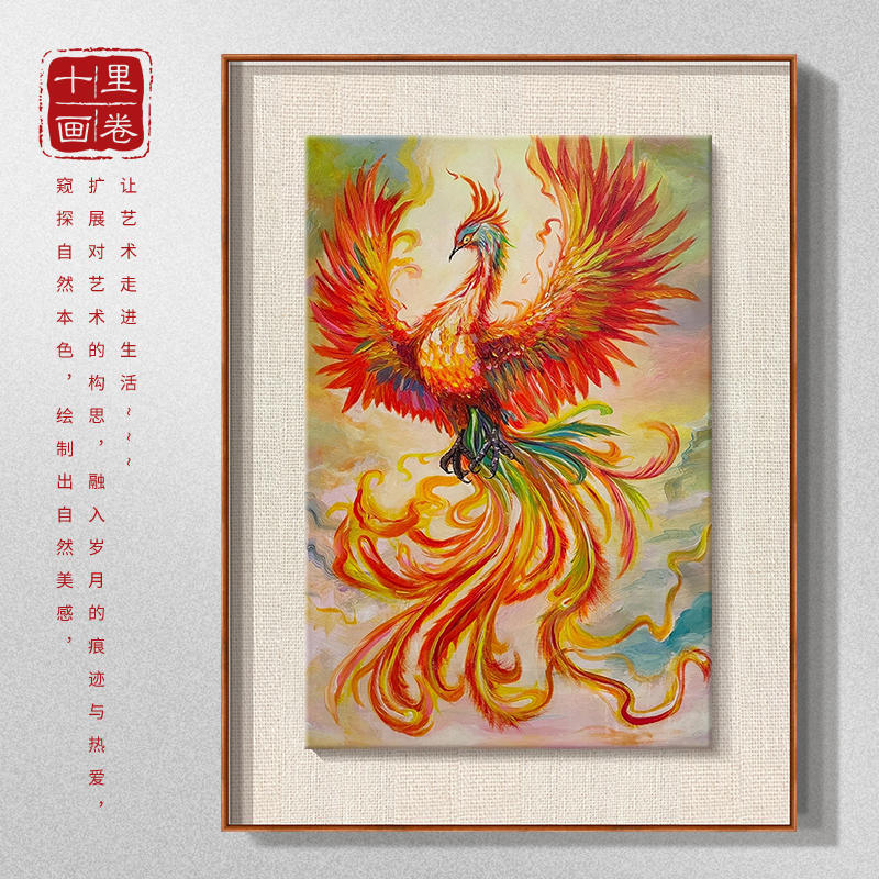 新中式火凤凰手绘油画客厅装饰画寓意好吉祥神鸟玄关走廊过道挂画