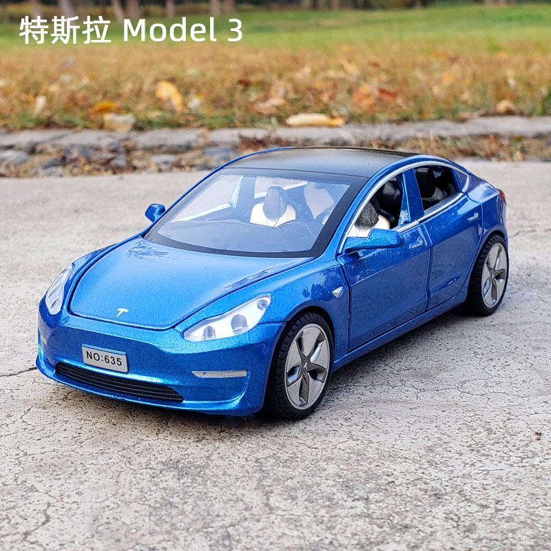 1:32特斯拉model3合金汽车模型仿真金属车模摆件声光回力玩具车模