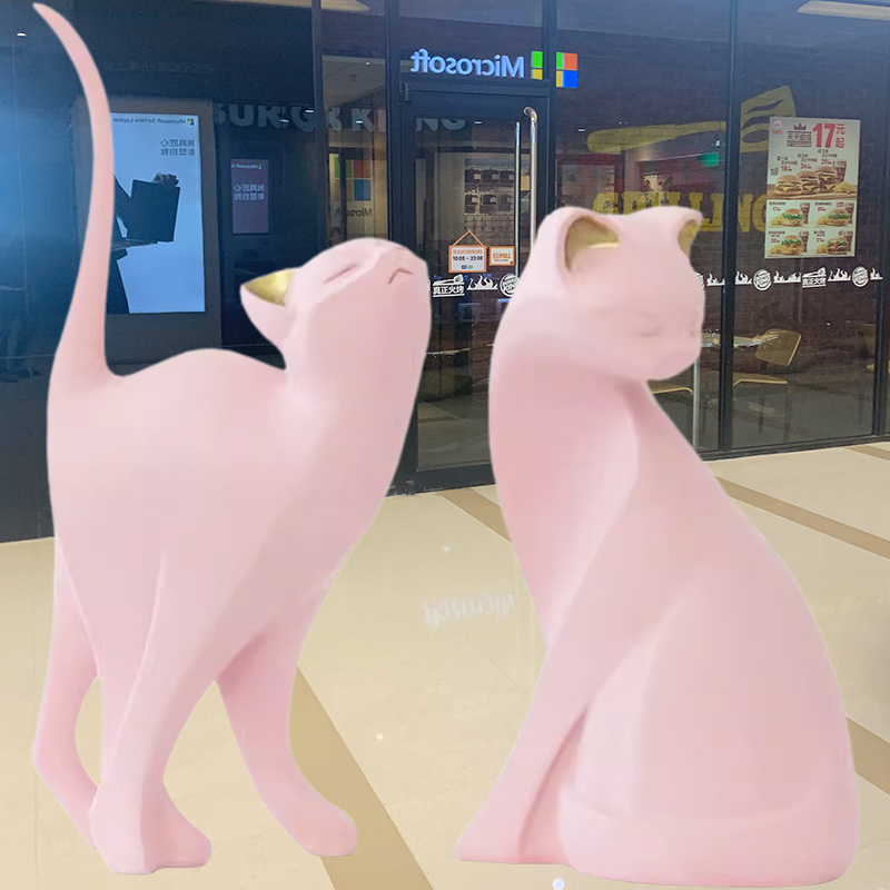 户外抽象卡通招财猫雕塑网红店铺门口草坪动物景观玻璃钢猫咪摆件