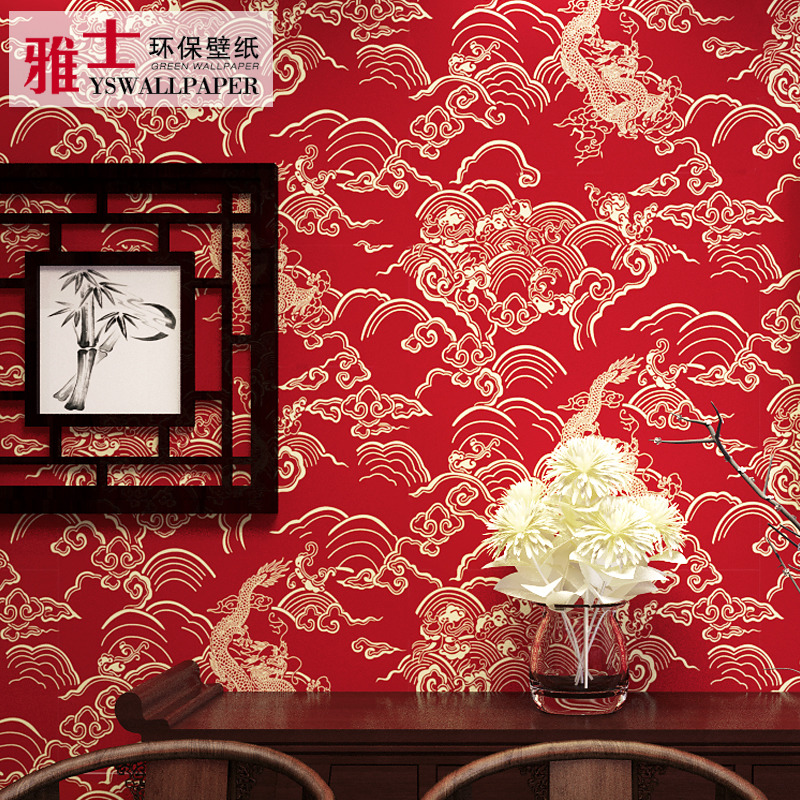新中式墙纸饭店小餐馆装修专用茶室餐厅店铺中国复古风格酒店壁纸