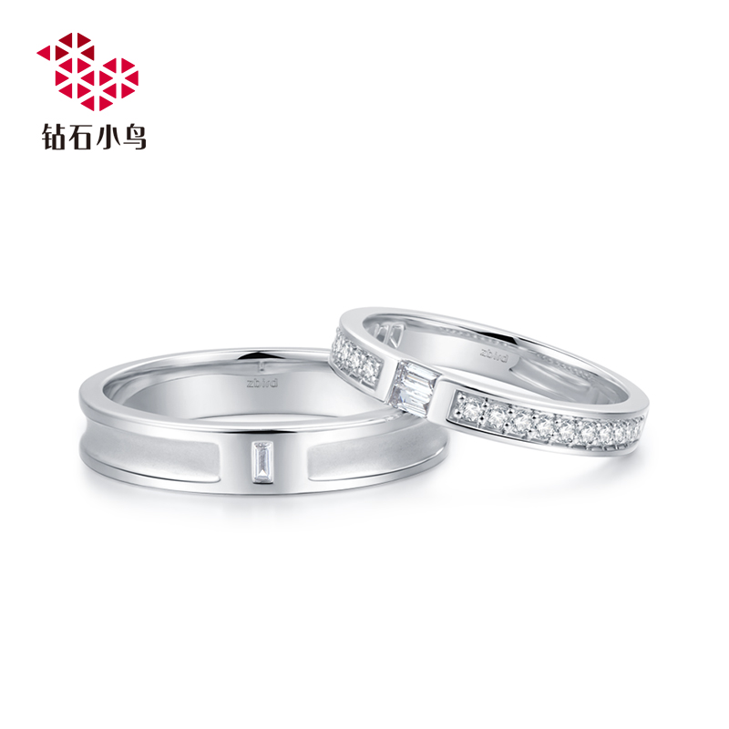 铂金梯型钻石对戒-浮光掠影-结婚订婚求婚情侣钻戒-RAY35-RBY35