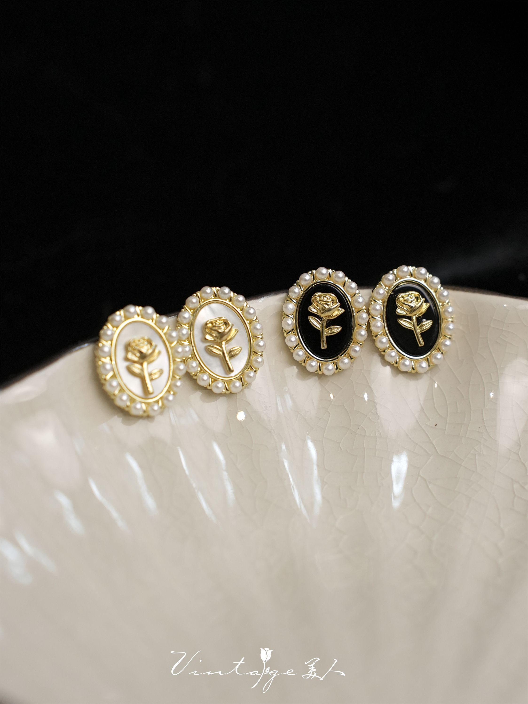 「弗洛伊德玫瑰」法式经典高级感优雅设计感小众珍珠玫瑰耳钉耳夹