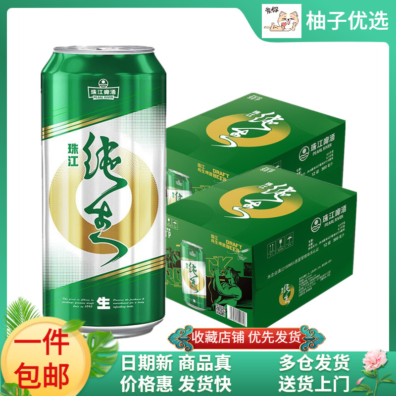 珠江啤酒9度纯生500ml*36罐国产老品牌精品鲜爽纯正黄啤整箱包邮