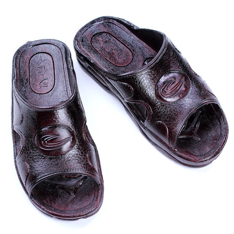 台湾slipper爸爸男款外穿漆皮厚底油拖一字外出耐磨经典凉拖鞋