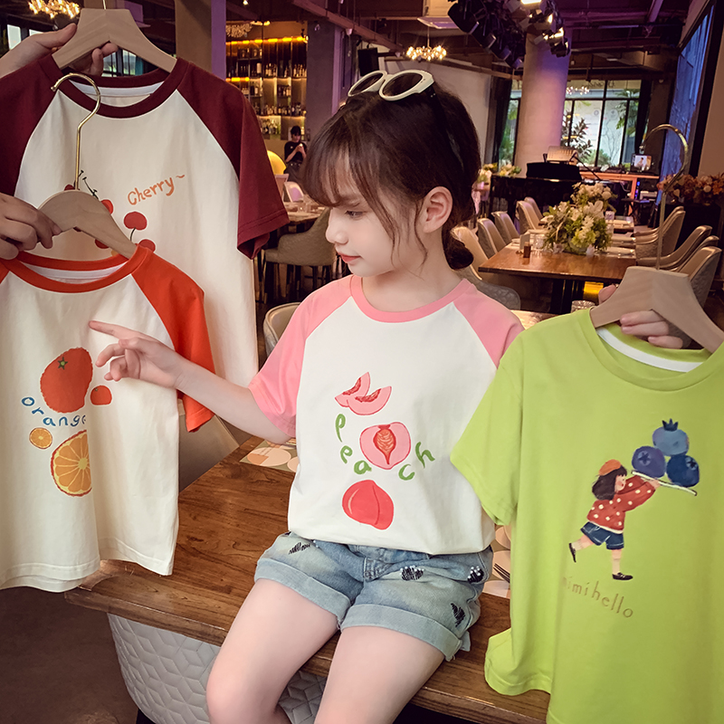 女童短袖T恤夏装2024新款儿童韩版卡通印花上衣小女孩休闲打底衫