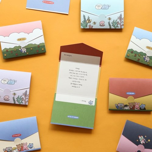 dailylike韩国创意卡通折叠信纸可爱信封式贺卡迷你情书表白卡片