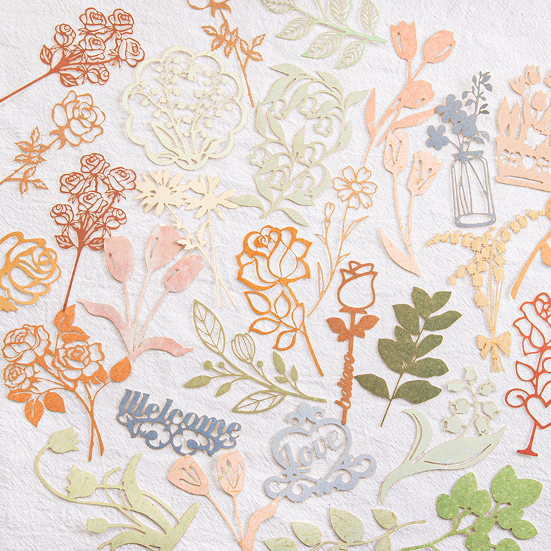 一束花DIY镂空长条花束植物花卉手帐拼贴裁剪素材纸装饰打底背景