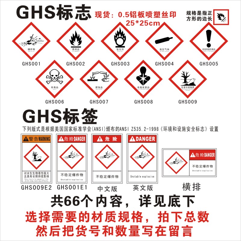 GHS标志 全球化学品统一分类和标签制度标识贴有毒危害环境物质牌