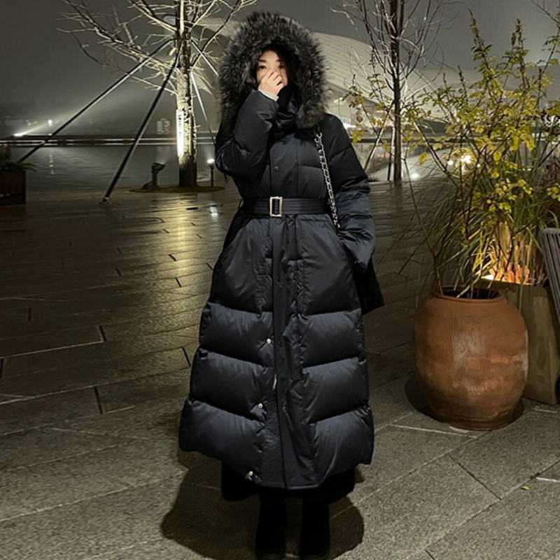加厚大毛领长款羽绒棉服女2023秋冬季新品收腰显瘦韩版设计感外套