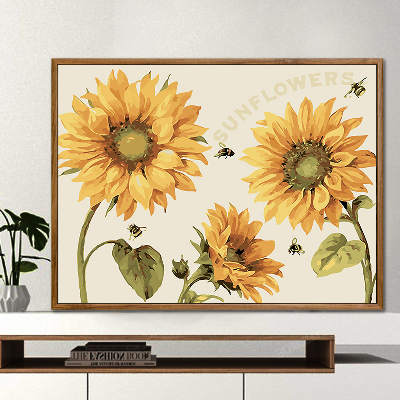 diy数字油画客厅餐厅花卉简单填色手工绘装饰画油彩画 阳光向日葵