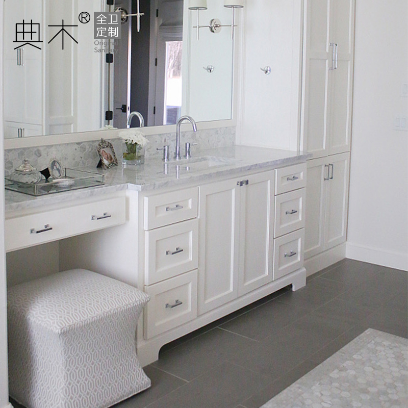 别墅落地美式法式梳妆台浴室柜组合一体面盆柜卫生间洗漱台定制
