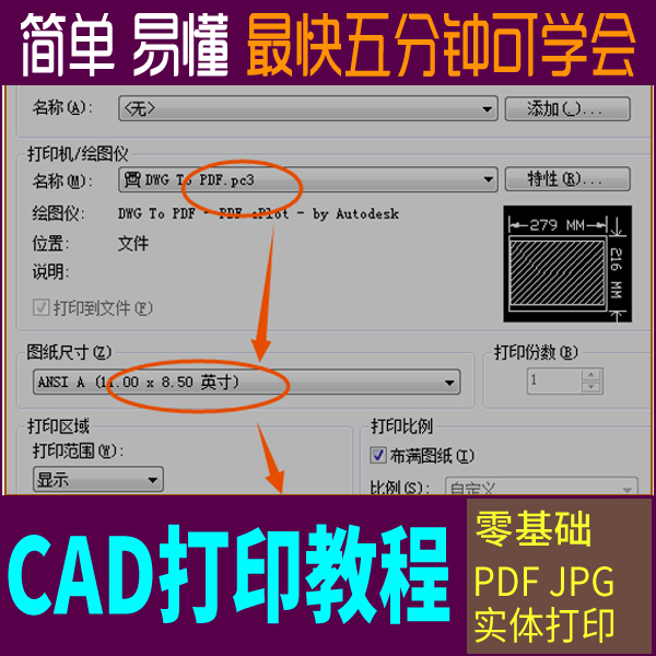 CAD打印教程零基础入门cad转pdf jpg 图纸大小样式表线型设置教学