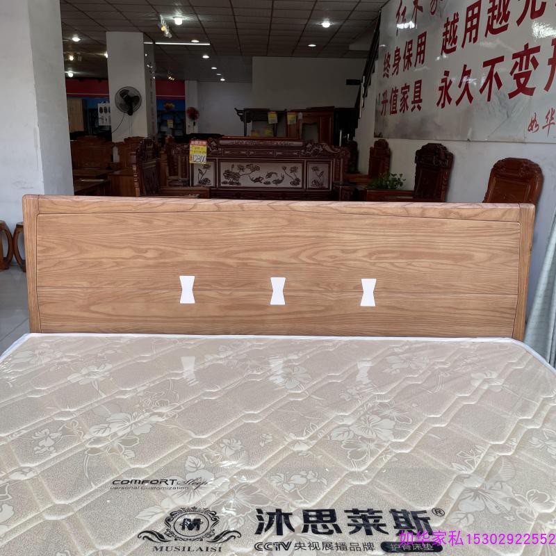 实木床白腊木大床双人床现代时尚简约新中式1.8米全实木新款床厂