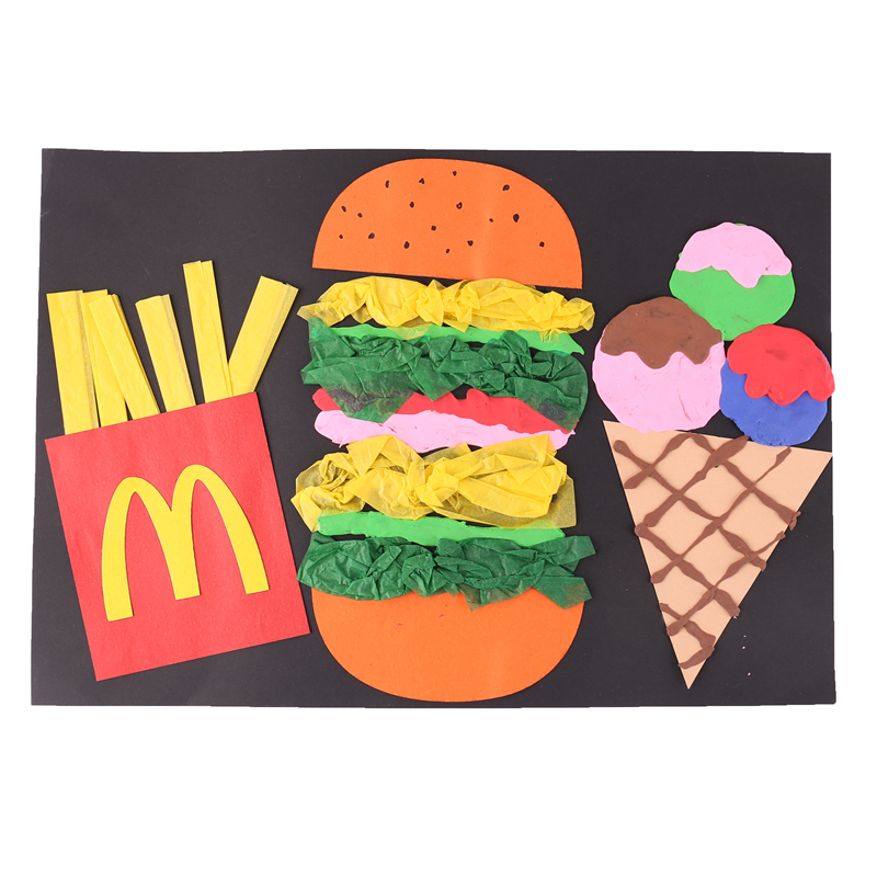 幼儿园立体环创纸质自制粘土贴画 儿童手工diy汉堡薯条贴画材料包