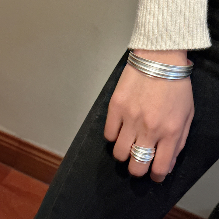 韩版S925纯银小众设计时尚感哑光戒指女开口食指时髦个性指环轻奢
