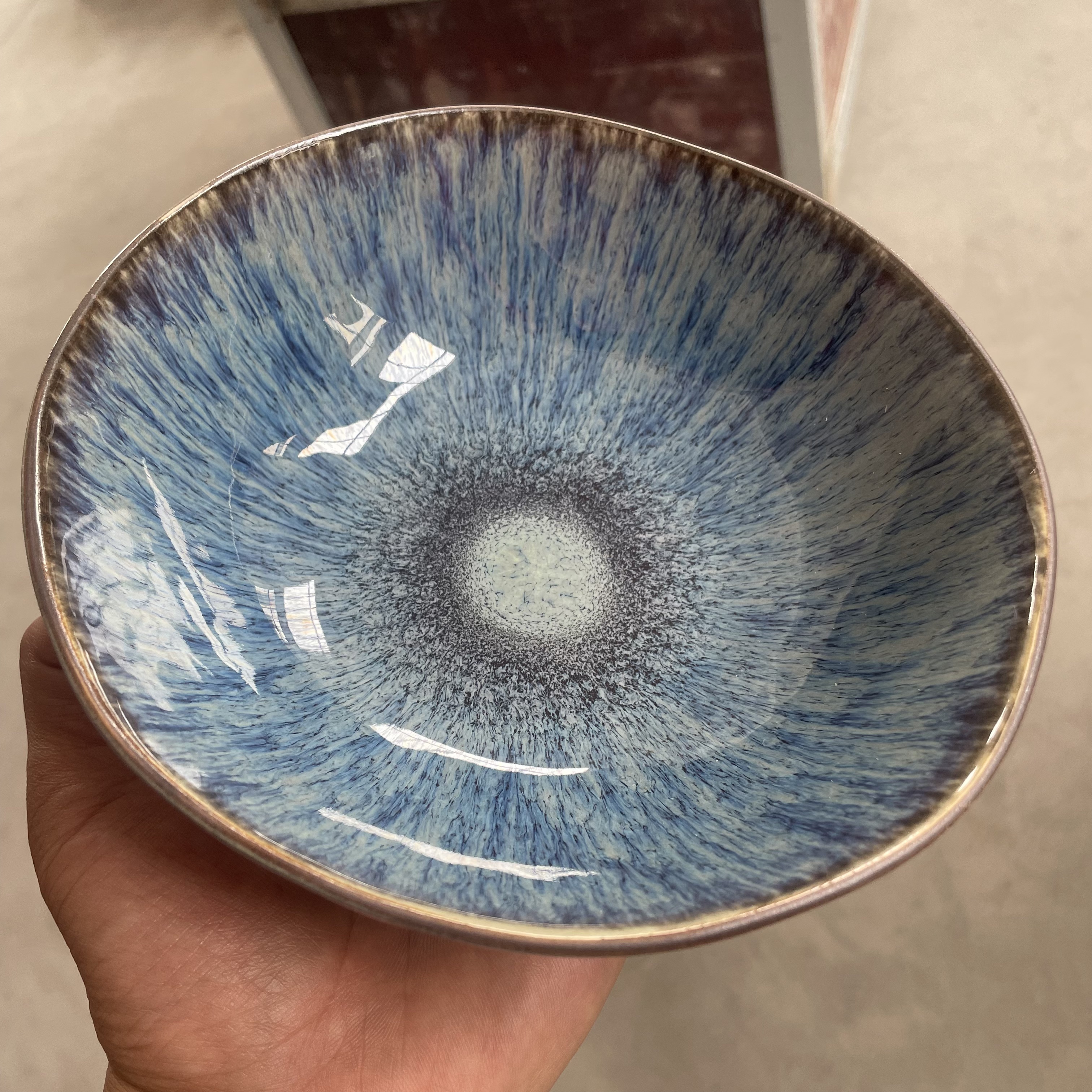 美式窑变蓝色异形汤面碗轻奢陶瓷创意网红餐具家用菜碗大号饭碗