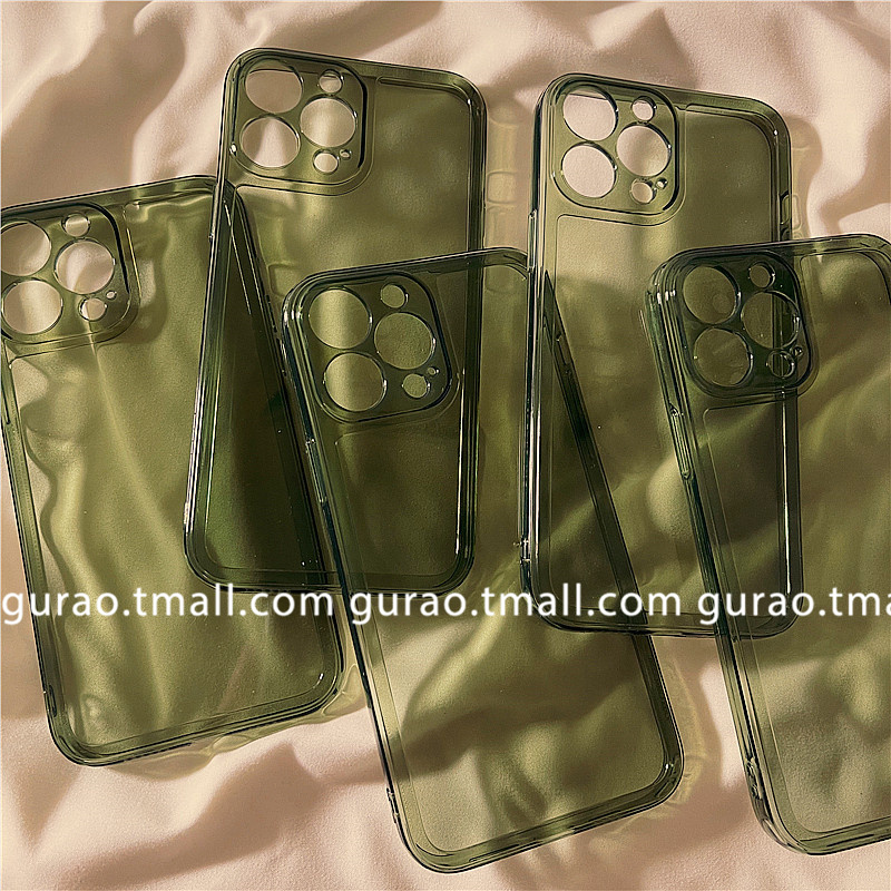 ins墨绿色14适用iphone13promax保护套15苹果12/11手机壳直边xr透明xsmax纯色全包防摔