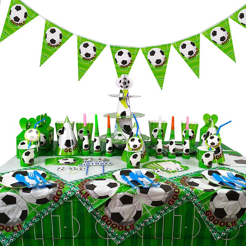 足球主题生日派对布置纸盘碟杯子桌布一次性餐具背景装饰横幅气球