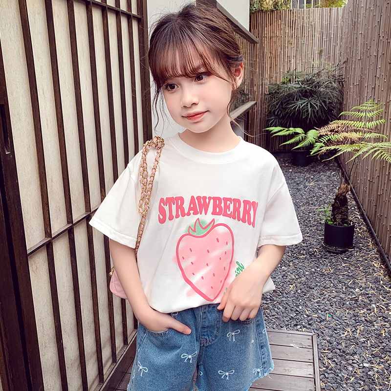 女童短袖T恤夏装2024新款洋气儿童网红半袖女孩韩版卡通休闲上衣
