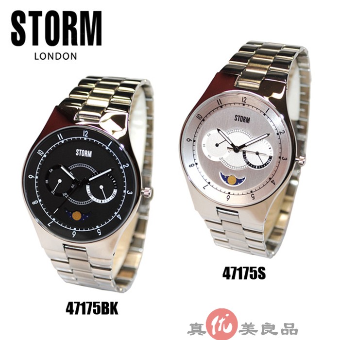 日本代购STORM LONDON男士复古双眼多功能月相超薄表盘商务手表
