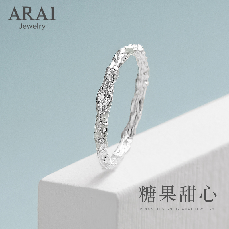 ARAI原创设计纯银戒指女糖纸素银细情侣戒指ins简约开口食指戒指