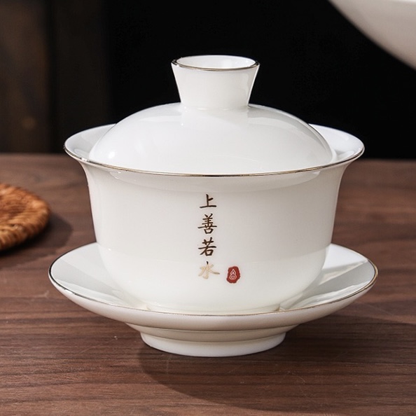 盖碗茶杯单个家用陶瓷高端三才白瓷泡茶碗带盖大号不烫手茶具套装