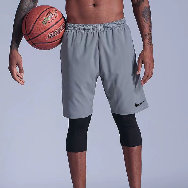 耐克顿篮球短裤男士紧身篮球裤美式训练运动速干假两件七分中长裤