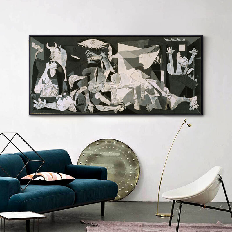 视觉星电表箱装饰画毕加索作品格尔尼卡抽象挂画壁画黑色框50cmx1