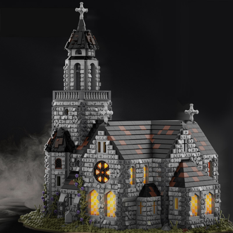 砖友MOC-76813 中世纪大教堂钟楼城堡建筑系列国产积木玩具模型